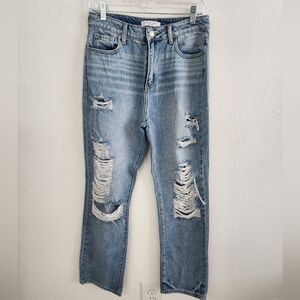 Encore Jeans Light Blue Distressed Straight Leg Jeans Size 9